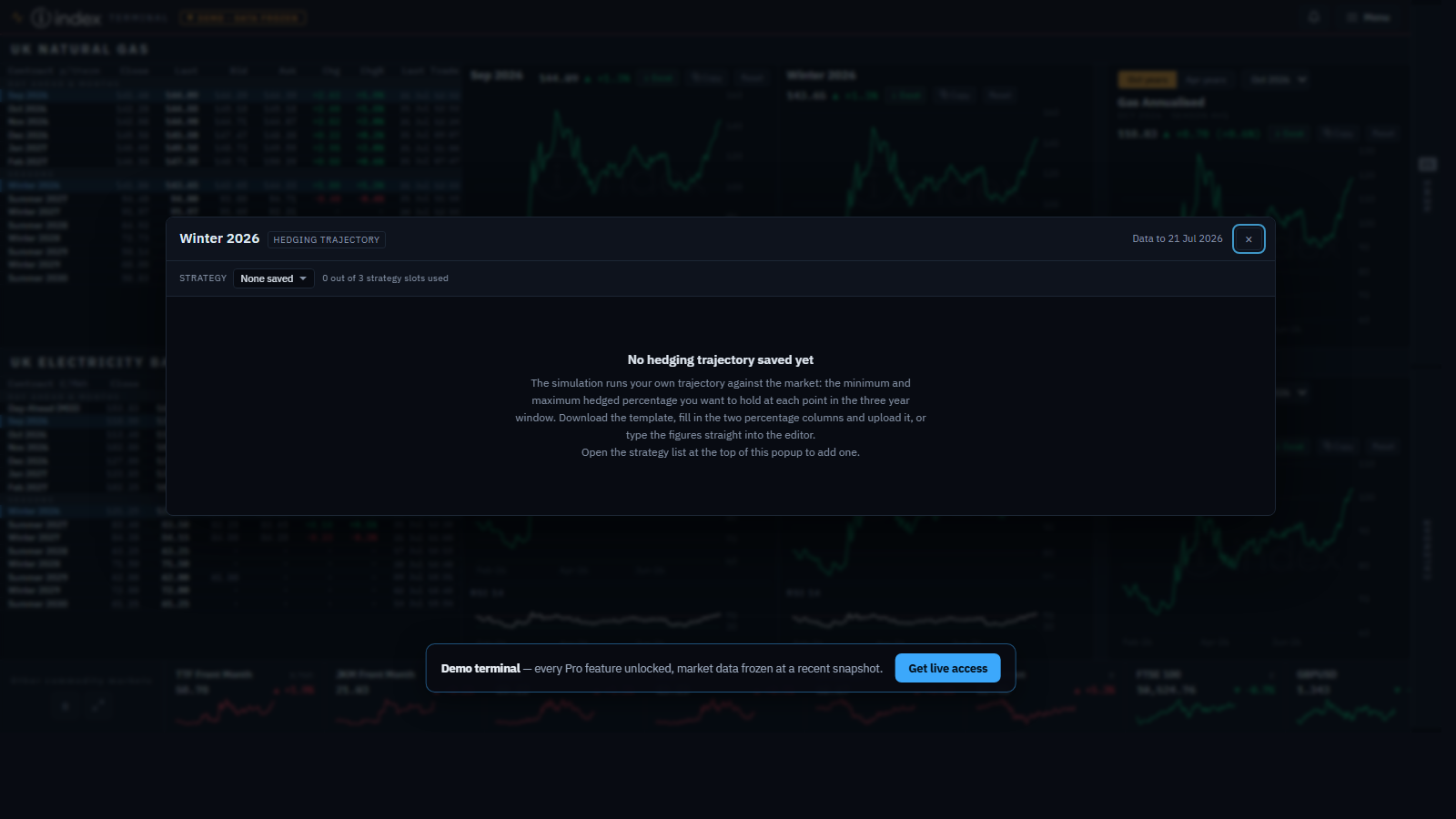 Hedging trajectory simulation popup
